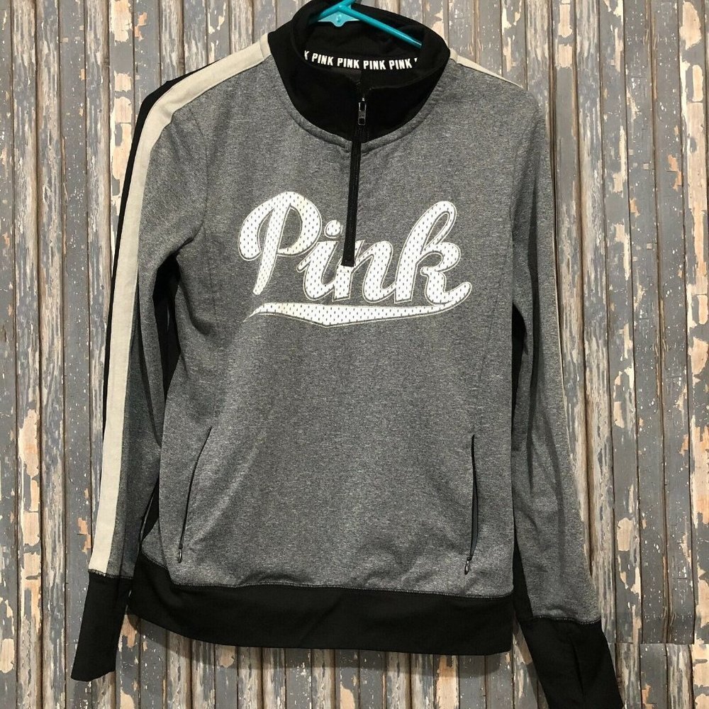 Victoria's Secret Pink Ultimate Long Sleeve Sweatshirt. Black/Gray/White S